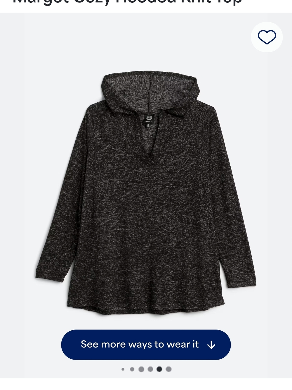 bobeau Charcoal Hooded Knit Top